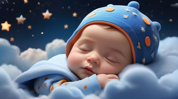 藍色夜雲環繞中的熟睡寶寶