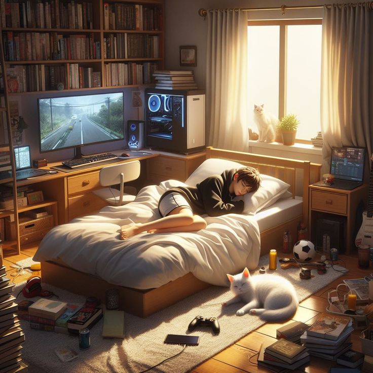 看似休息但仍充滿輸入的臥室場景